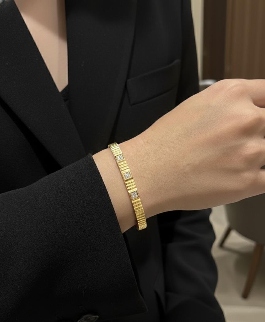 Women Golden Square Diamond Kada Bracelet (Anti Tarnish)