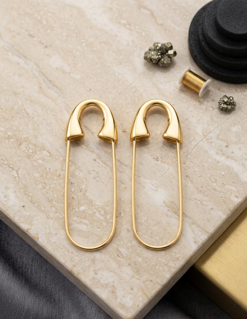 Safety Pin Golden Earrings - Nimé By Shop Trendys