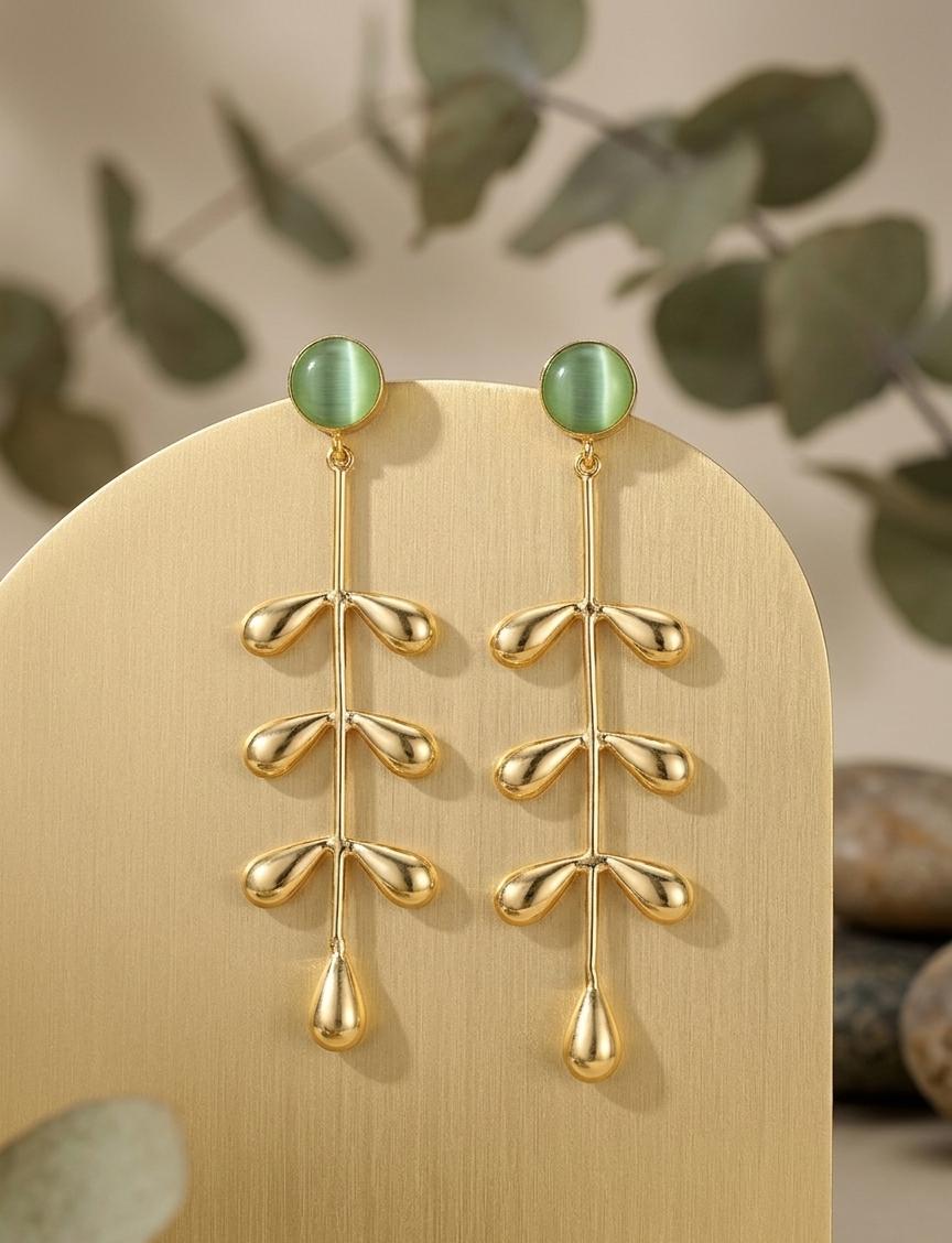 Leaf Designer Golden Earrings - Nimé By Shop Trendys