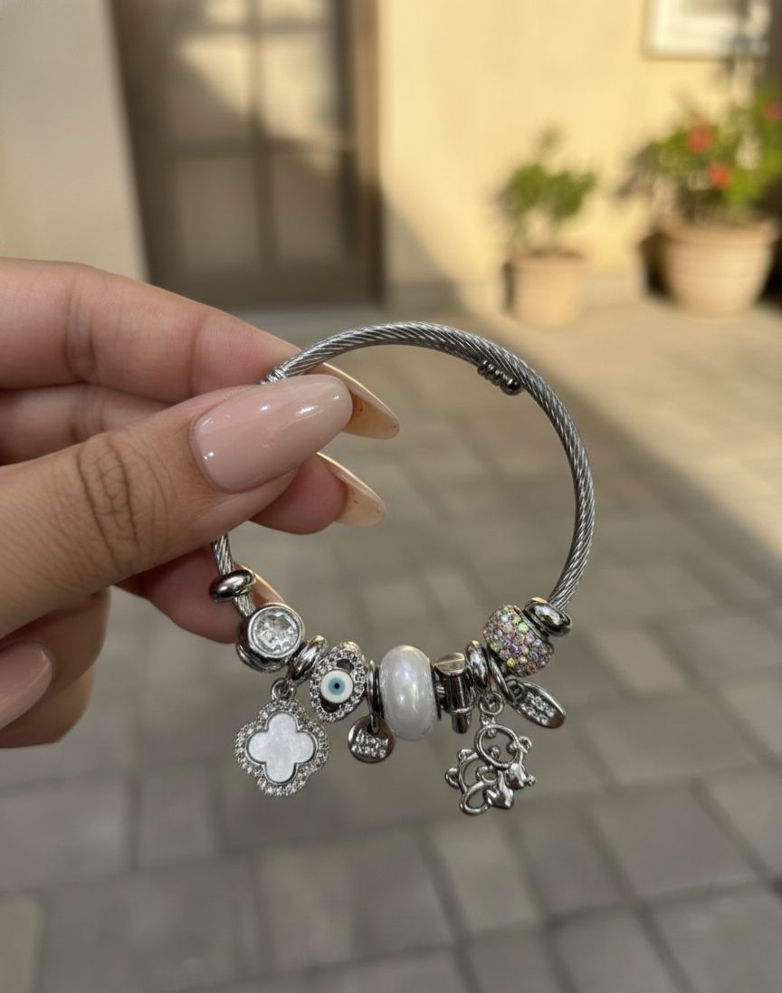 Silver Clover Evil Eye Teddy Pandora Bracelet - Nimé By Shop Trendys