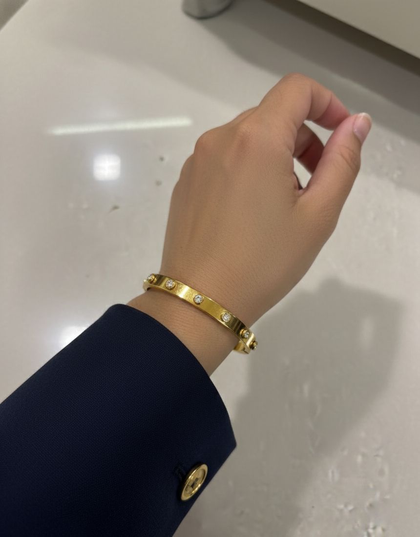 Women Golden Diamond Kada Bracelet (Anti Tarnish) (Small Size)