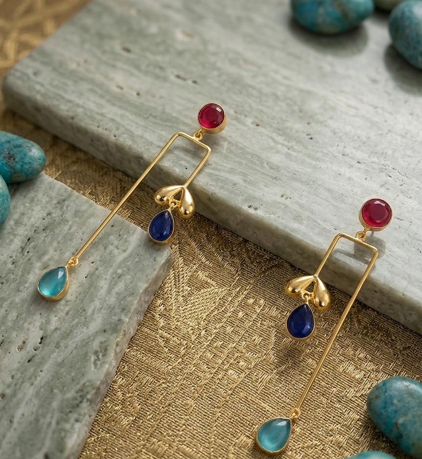 Rectangle Leaf Tassel Designer Golden Earrings - Nimé By Shop Trendys