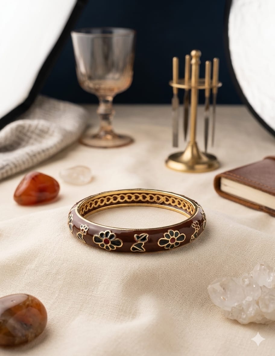 Brown Flower Enamel Kada - Nimé By Shop Trendys