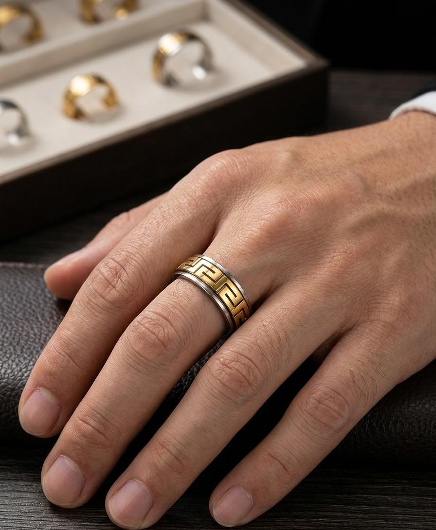 Silver Golden Designer Men Ring