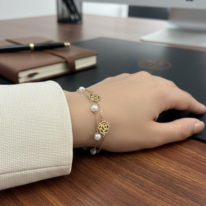 Golden Rose Pearl Layered Stainless Steel Bracelet (Anti Tarnish) - Nimé By Shop Trendys