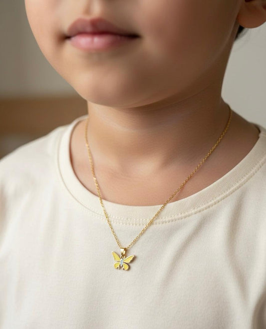 Yellow Butterfly Kids Anti Tarnish Necklace