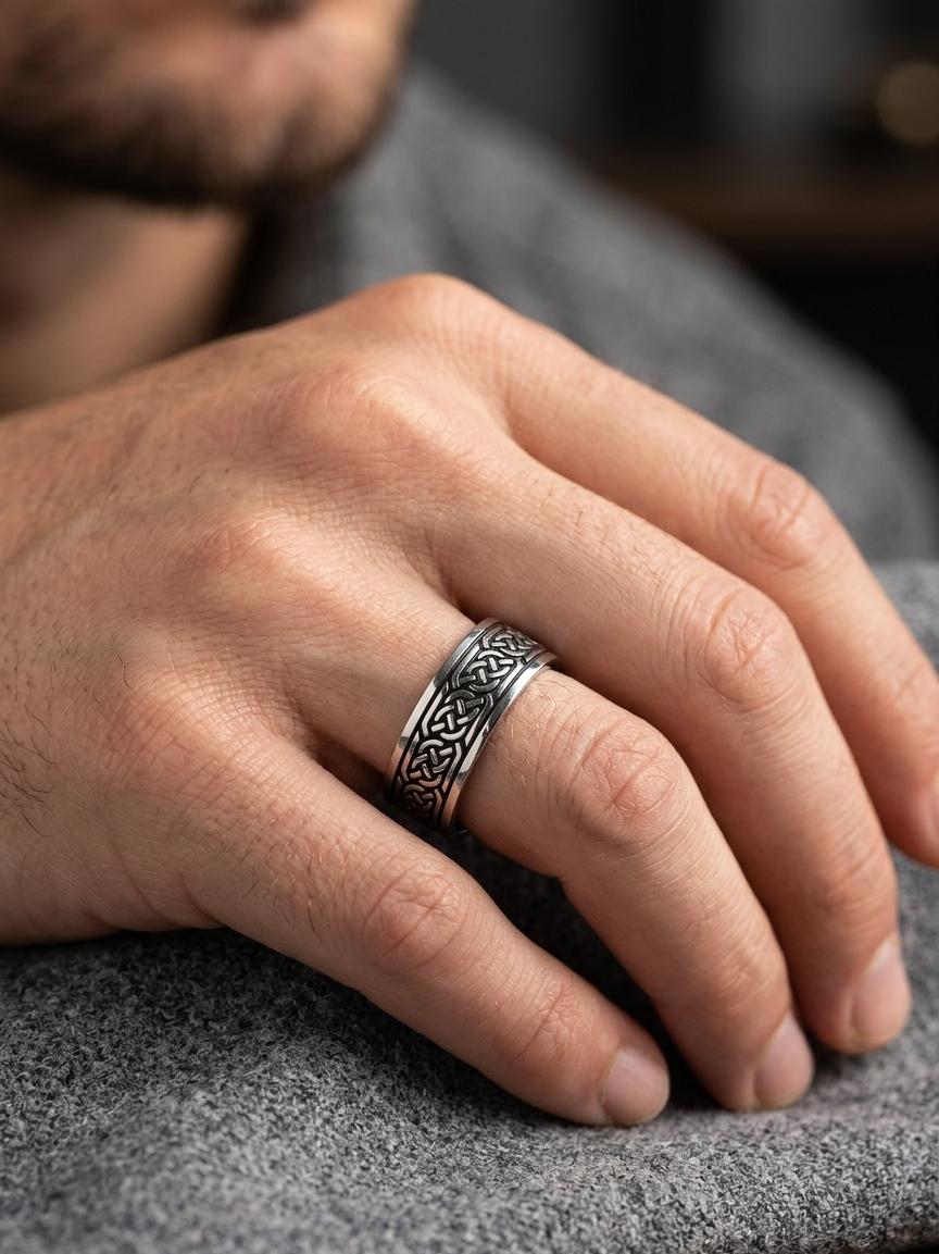 Silver Carved Designer Men Ring