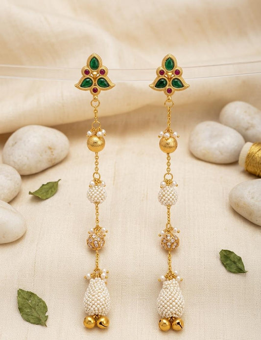 Dark Green Stone Designer Kashmiri Golden Earrings - Nimé By Shop Trendys
