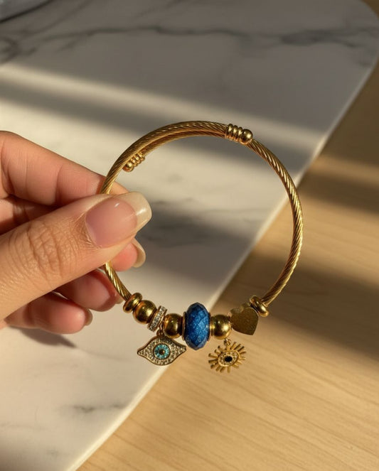 Golden Blue Evil Eye Pandora Bracelet (Stainless Steel) - Nimé By Shop Trendys