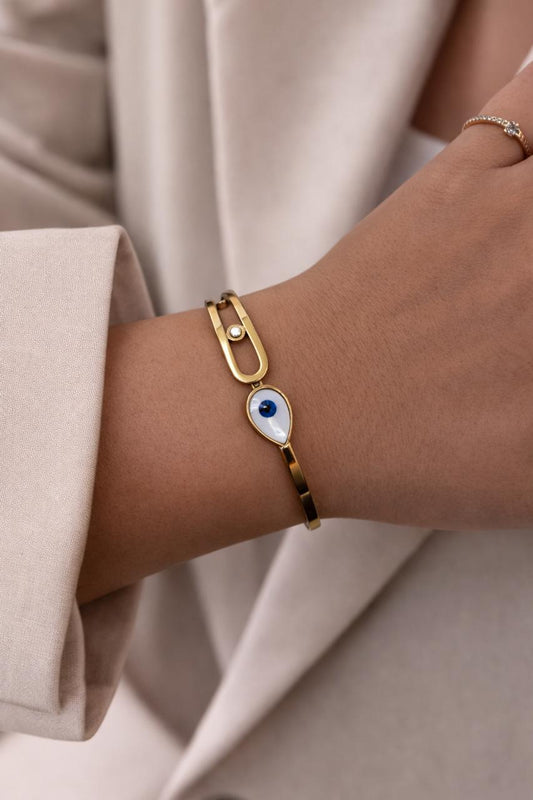 Women Golden Evil Eye Diamond Kada Bracelet (Anti Tarnish)