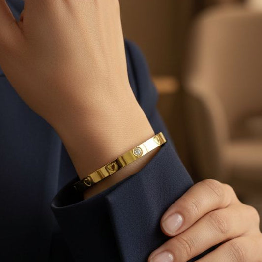 Women Golden Heart Cartier Kada Bracelet (Anti Tarnish) (Small Size)