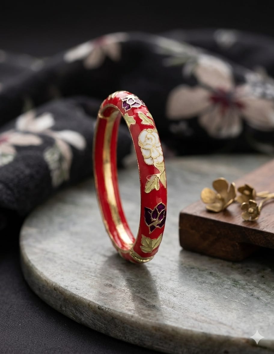 Red Flower Enamel Kada - Nimé By Shop Trendys