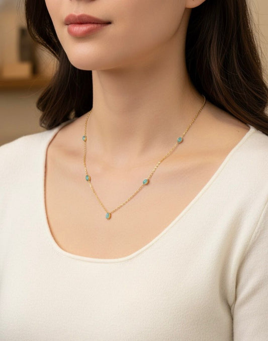 Women Blue Stone Charm Necklace (Anti Tarnish)