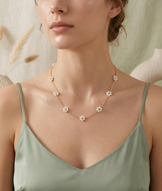 Flower Bead Charm Necklace ( Anti Tarnish ) - Nimé By Shop Trendys