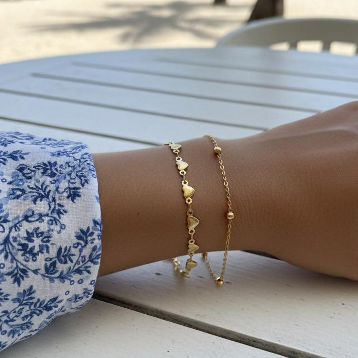 Golden Heart Ball Chain Layered Stainless Steel Bracelet (Anti Tarnish) - Nimé By Shop Trendys