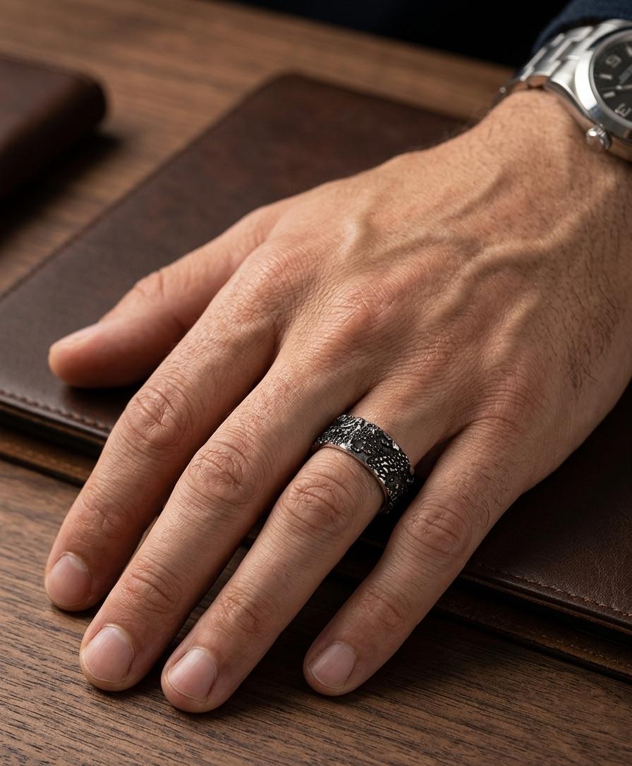 Textured Black Band Men Ring