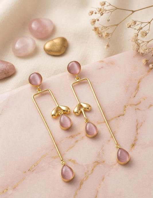 Rectangle Leaf Tassel Designer Golden Earrings - Nimé By Shop Trendys