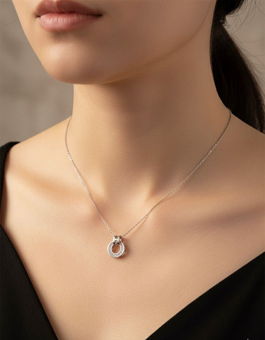 Women Silver Stone Necklace (Anti Tarnish)
