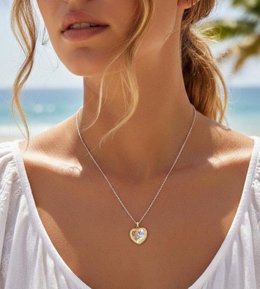 Women Heart Charm Glass Necklace (Anti Tarnish)