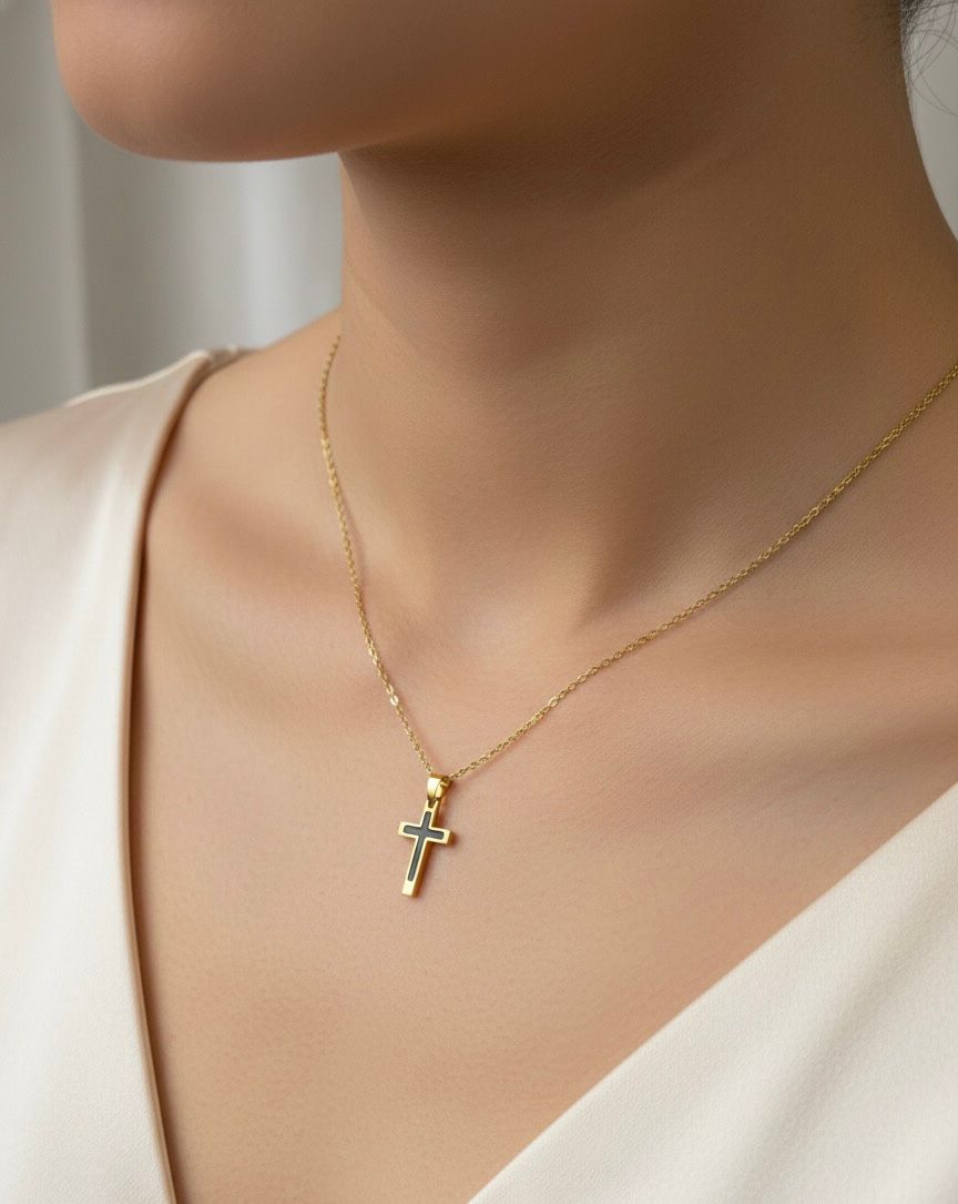 Women Black Cross Necklace (Anti Tarnish)