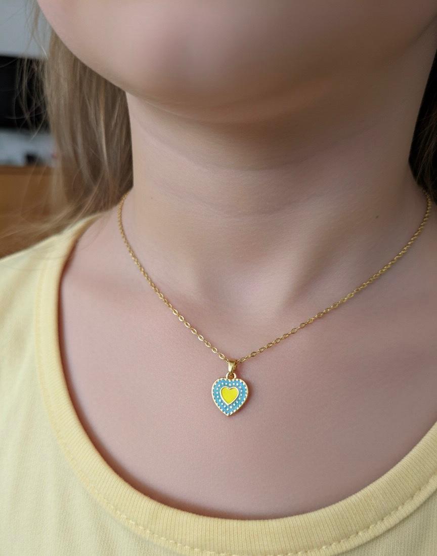 Blue Yellow Heart Kids Anti Tarnish Necklace