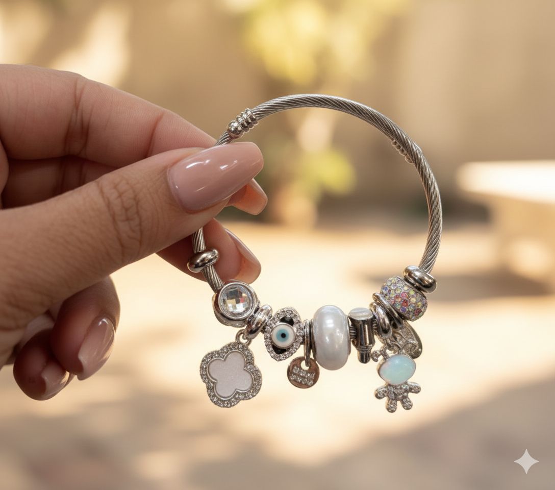 Silver Clover White Teddy Pandora Bracelet - Nimé By Shop Trendys