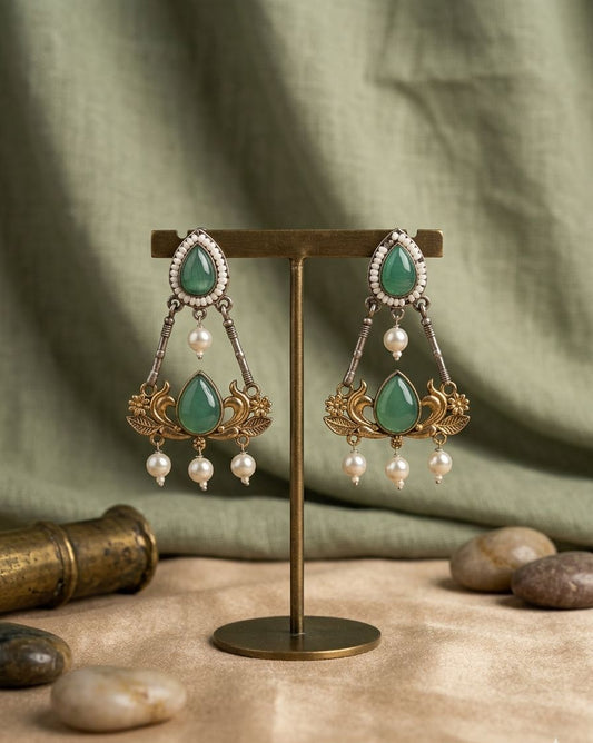 Peacock Chandelier Dual Tone Tassel Heritage Earrings - Nimé By Shop Trendys