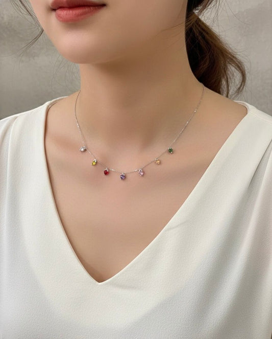 Women Colorful Heart Diamond Necklace (Anti Tarnish)