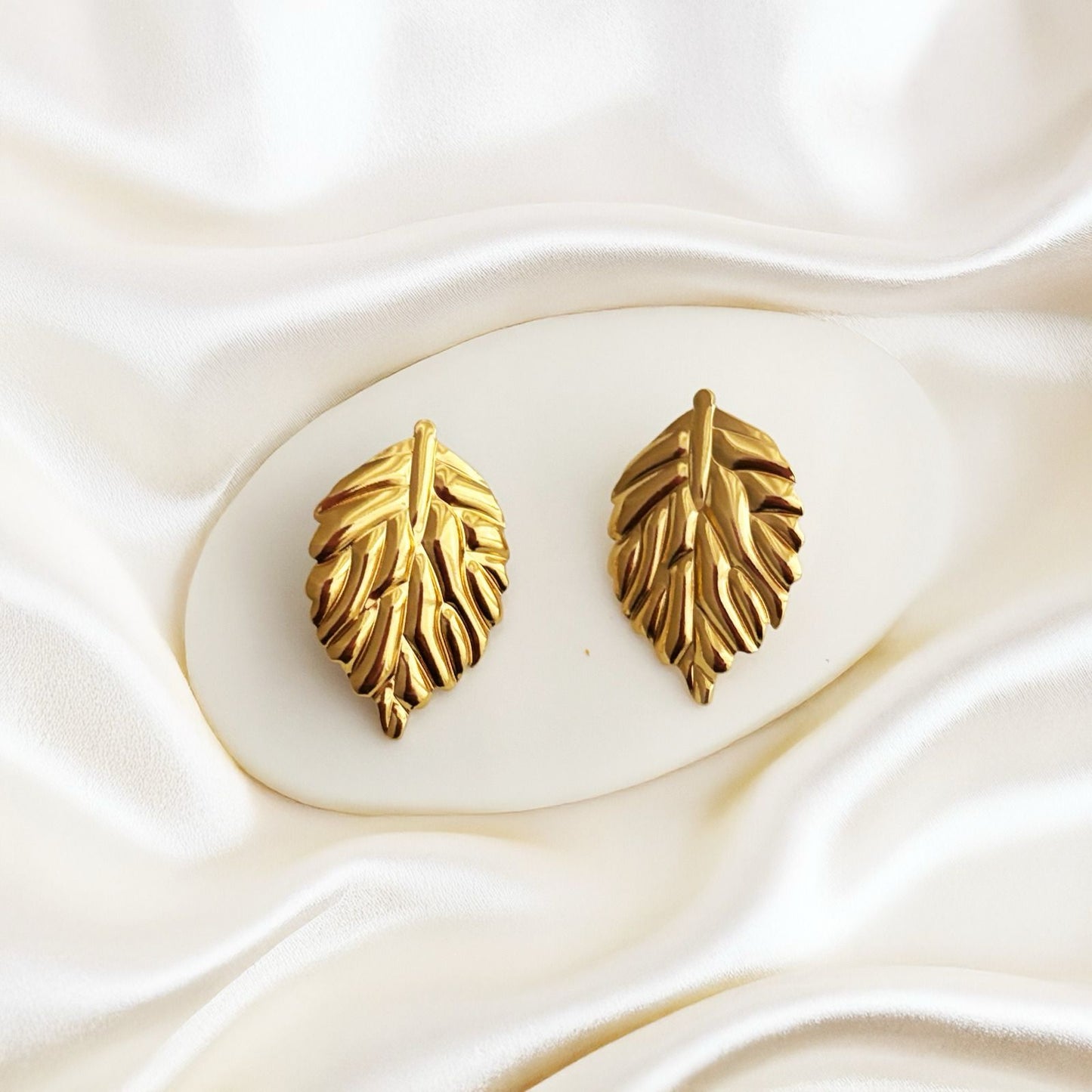 Halo Luxe Leaf Gold Stud Women Earring (Waterproof & Anti Tarnish)