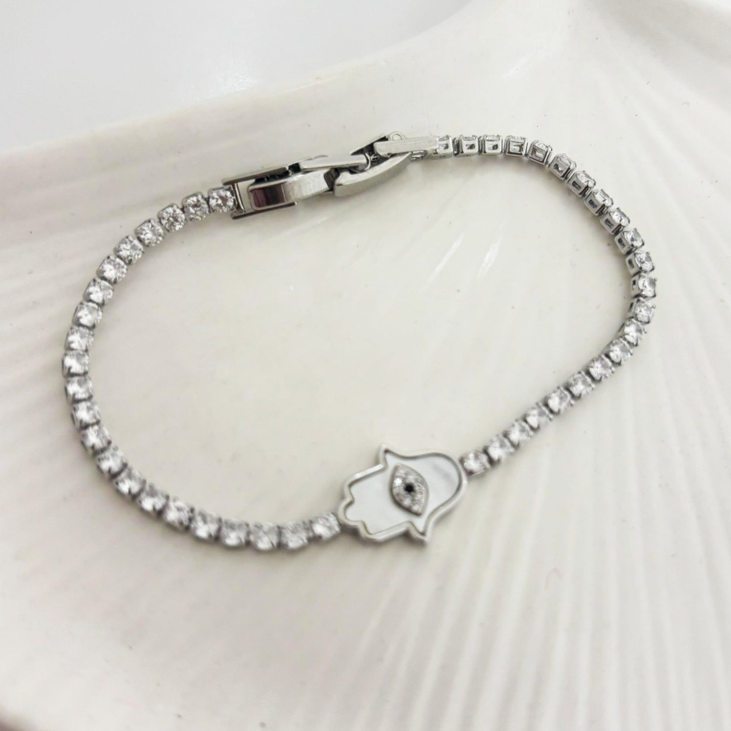 Tennis Hamsa Hand Bracelet (Anti Tarnish)