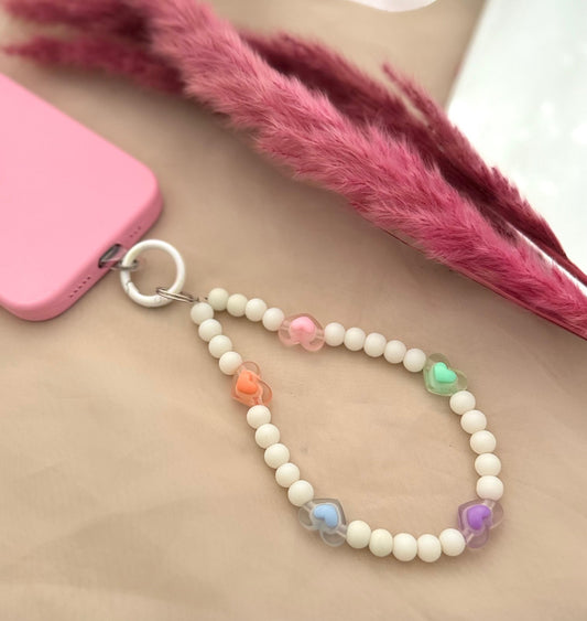 Matt White Beads Pastel Heart Phone Hanging