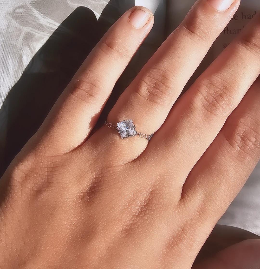 Adjustable Ring Square Silver