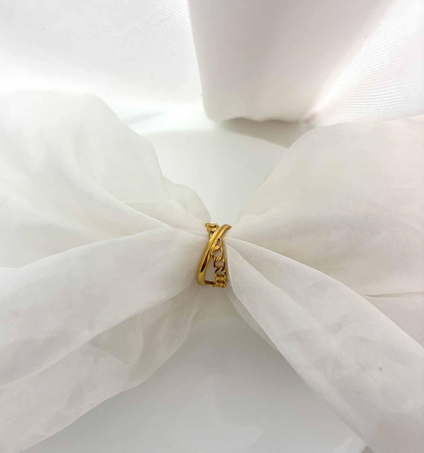 Golden Criss Cross Women Ring (Adjustable)