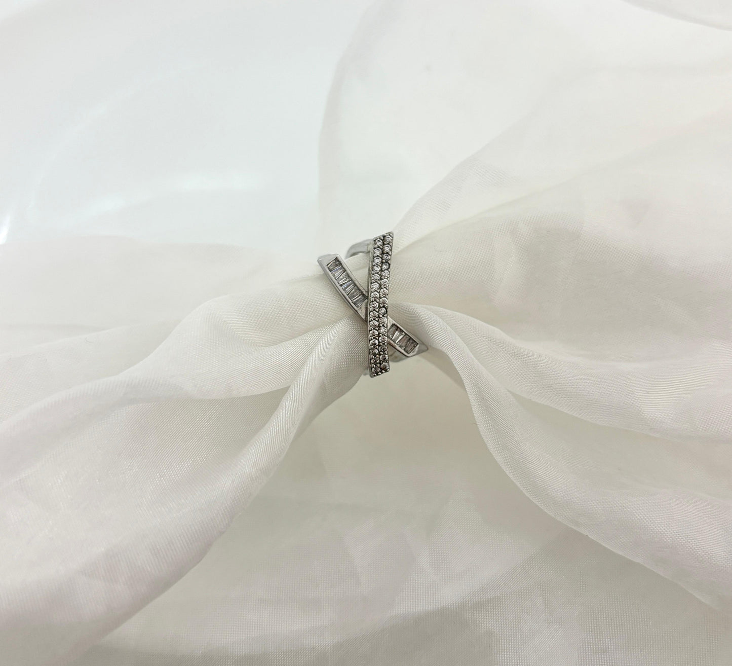 Silver Diamond Cross Women Ring (Adjustable)