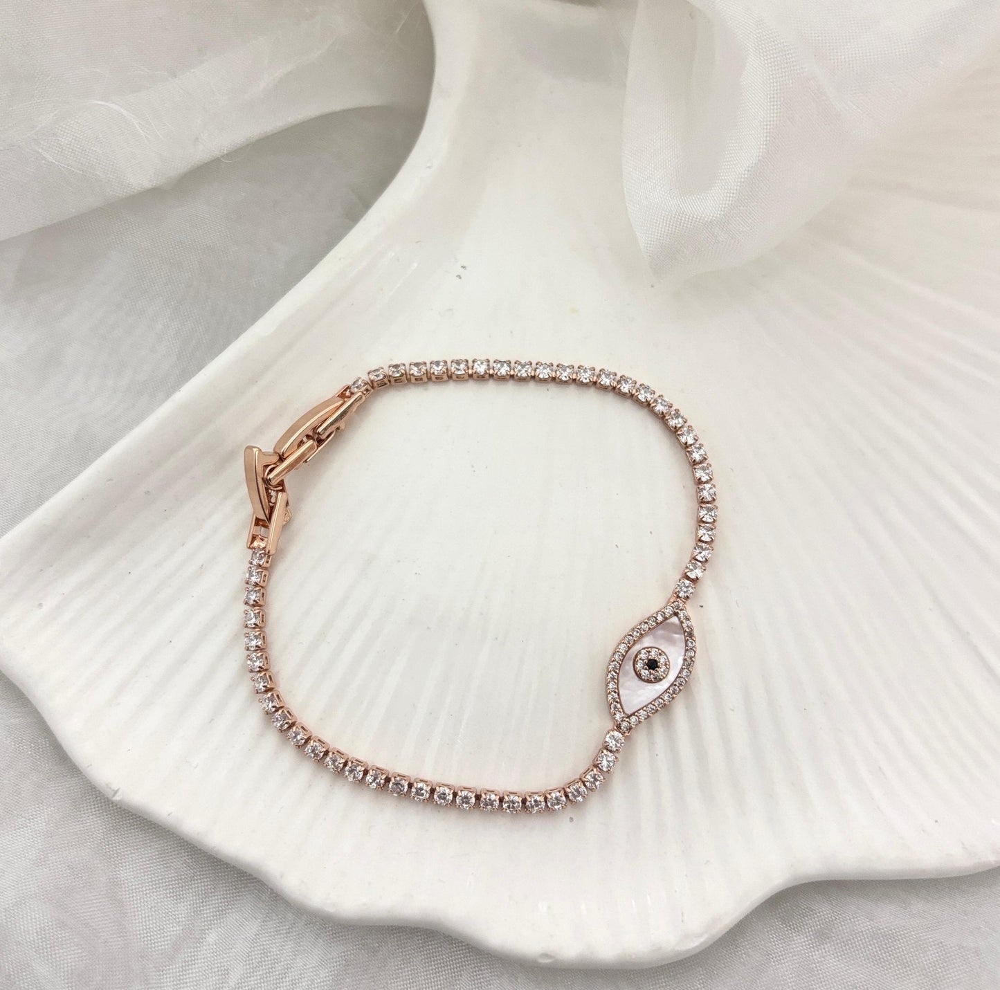 Rose Gold Evil Eye Tennis Women Bracelet (Anti Tarnish)