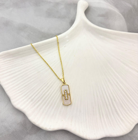 Seashell Stone White Rectangle Necklace (Anti Tarnish)