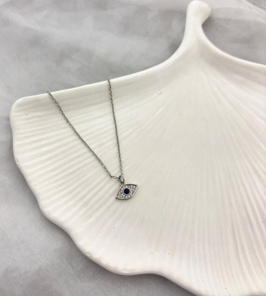 Silver Diamond Evil Eye Necklace (Anti Tarnish)