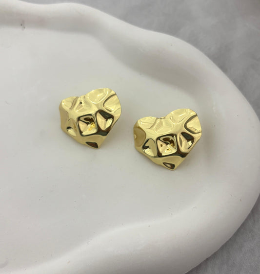 Heart Studs Golden Earrings (Anti Tarnish)