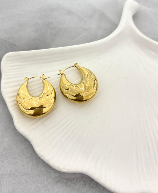 Leafy Big Hoops Golden Earrings (Anti Tarnish)