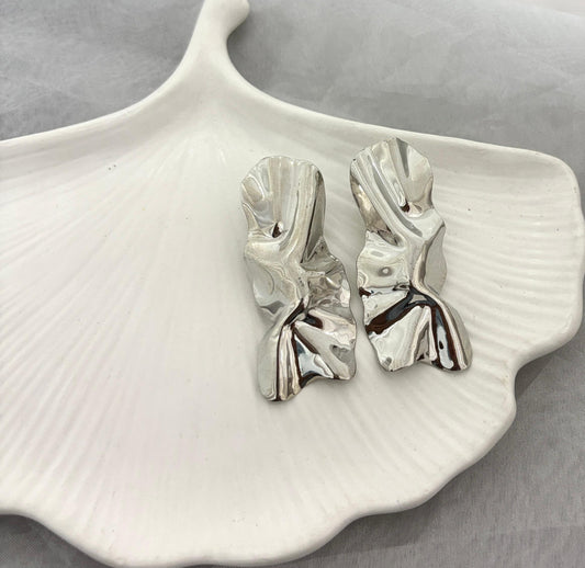 Texture Statement Silver Earrings (Anti Tarnish)