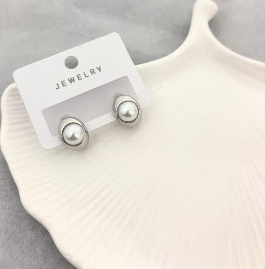 Silver Small Pearl Hoops Earrings (Anti Tarnish)