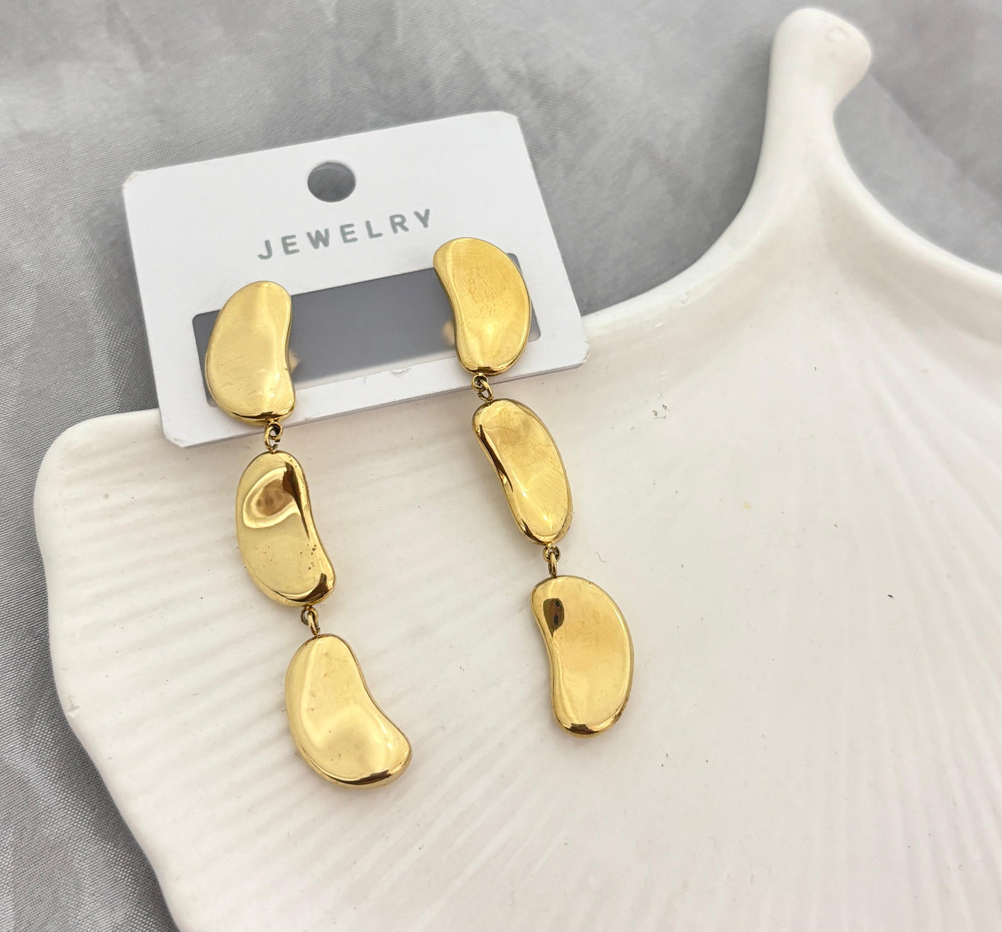 Golden Pebble Drops Earrings (Anti Tarnish)