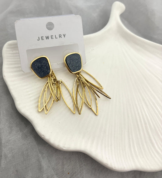 Golden Midnight Petal Drop Earrings (Anti Tarnish)