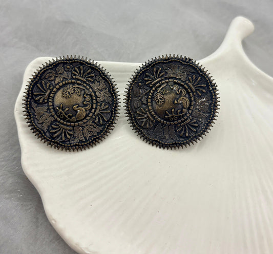 German Silver Peacock Studs Earrings