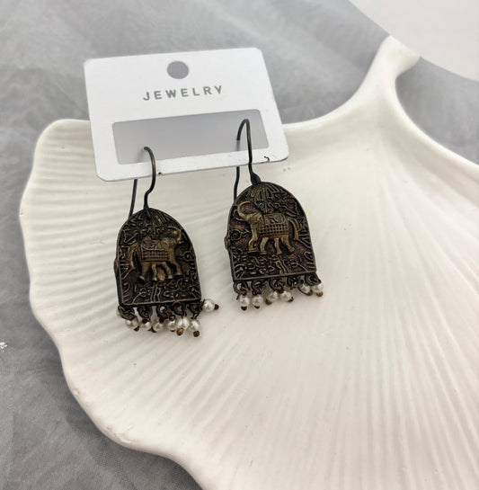 German Silver Elephant Hanging Earrings