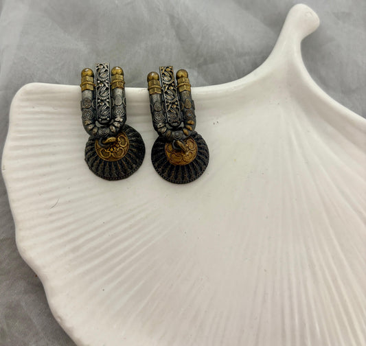 German Silver Dual Tone Jhumka Hanging Earrings