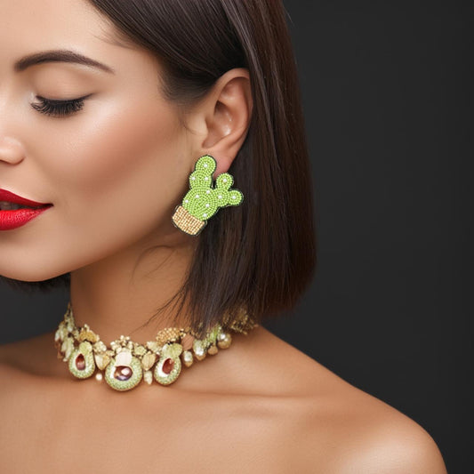 Beaded Cactus Earrings