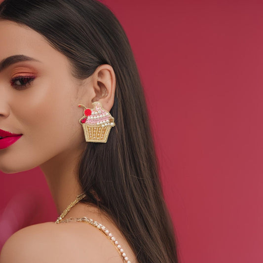 Beaded Cup Cake Earrings