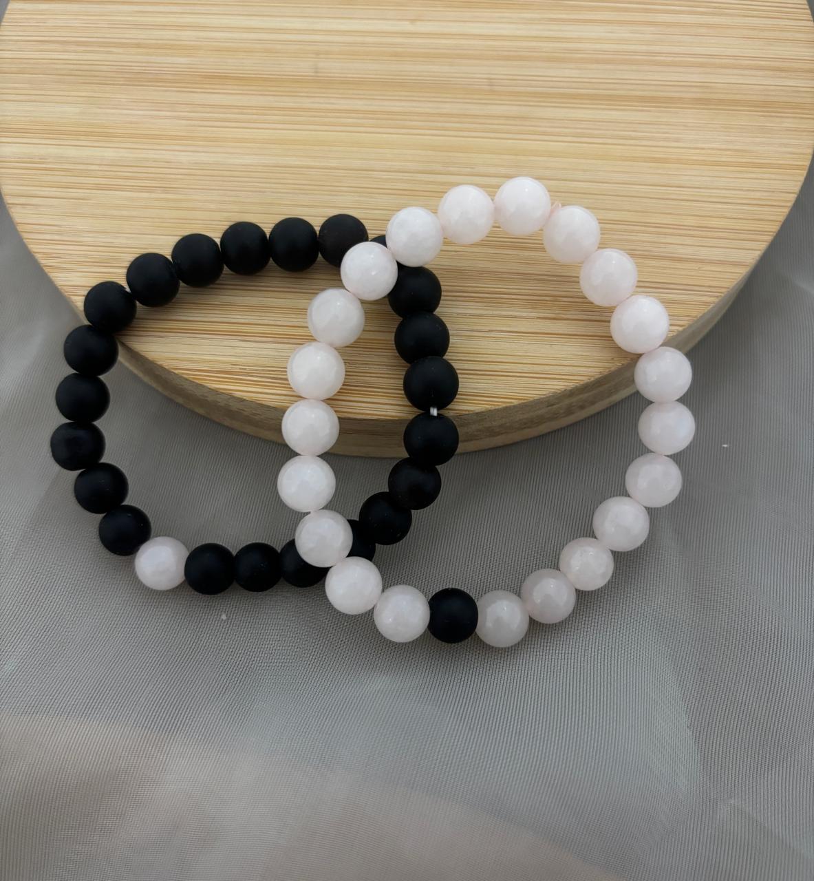 Pink & Matt Black Couple Bead Bracelet