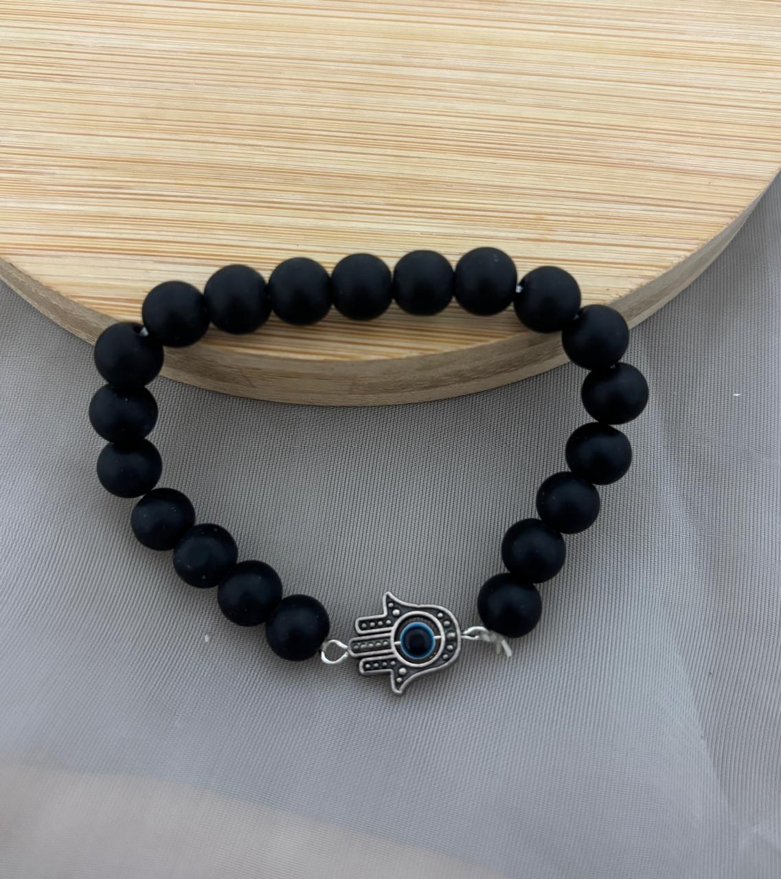 Black Hamsa Hand Bead Bracelet (Customizes Charms)